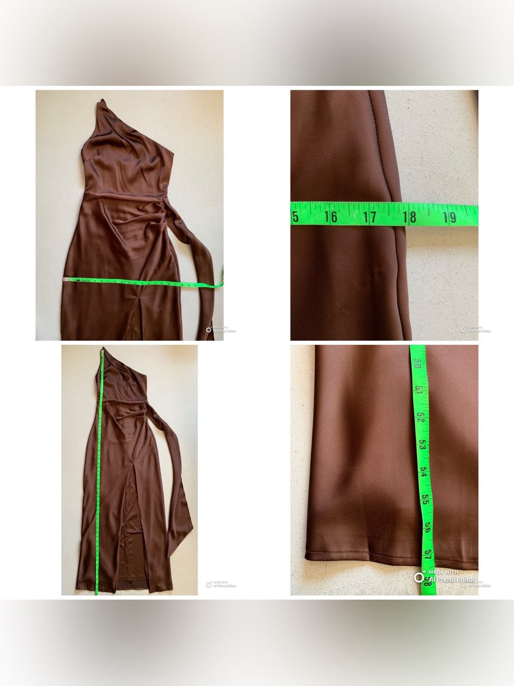 Lulus XS Signature Elegance Chocolate Brown Satin One Shoulder Maxi Dress NWT - Picture 17 of 17